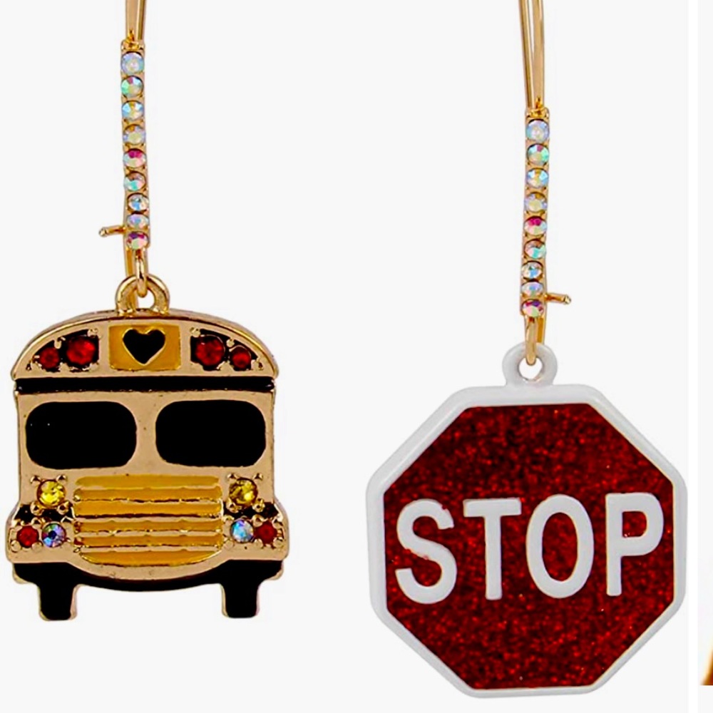 Betsey Johnson School Bus Shepherd's Hook Earrings
